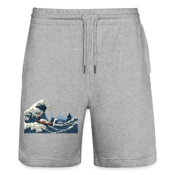 T Shirt grande vague humour Venise Italie japon - Short de jogging bio TRAINER Stanley/Stella unisexe - gris chiné - Devant - Nik (191cm) & Marisol (170cm)