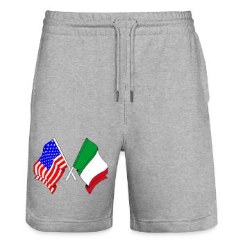 Flag USA and flag Italy - Stanley/Stella Trainer Unisex Organic Jogging Shorts - heather grey - Front - Nik (191cm) & Marisol (170cm)