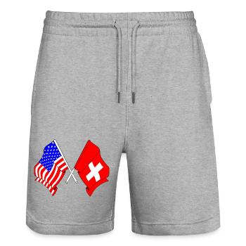 Drapeau des États-Unis et drapeau de la Suisse - Short de jogging bio TRAINER Stanley/Stella unisexe - gris chiné - Devant - Nik (191cm) & Marisol (170cm)