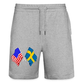 Flagge USA und Flagge Schweden - Stanley/Stella Unisex Bio Joggingshorts Trainer  - Grau meliert - Vorne - Nik (191cm) & Marisol (170cm)