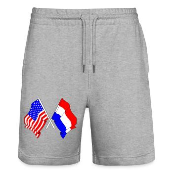 Drapeau des États-Unis et drapeau des Pays-Bas - Short de jogging bio TRAINER Stanley/Stella unisexe - gris chiné - Devant - Nik (191cm) & Marisol (170cm)