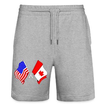 Drapeau des États-Unis et drapeau du Canada - Short de jogging bio TRAINER Stanley/Stella unisexe - gris chiné - Devant - Nik (191cm) & Marisol (170cm)