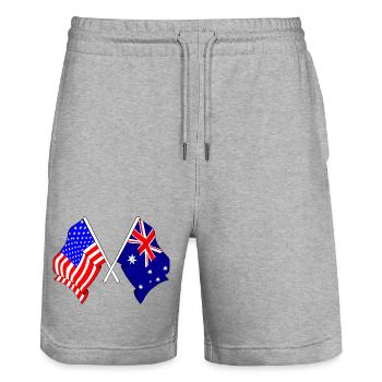 Drapeau des États-Unis et drapeau de l’Australie - Short de jogging bio TRAINER Stanley/Stella unisexe - gris chiné - Devant - Nik (191cm) & Marisol (170cm)