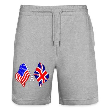 Flag USA and flag England - Stanley/Stella Trainer Unisex Organic Jogging Shorts - heather grey - Front - Nik (191cm) & Marisol (170cm)