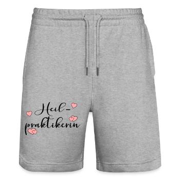 BERUFUNG HEILPRAKTIKERIN - Stanley/Stella Unisex Bio Joggingshorts Trainer  - Grau meliert - Vorne - Nik (191cm) & Marisol (170cm)