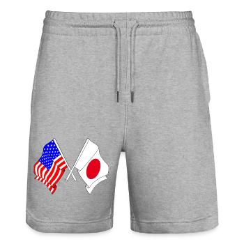 Drapeau des États-Unis et drapeau du Japon - Short de jogging bio TRAINER Stanley/Stella unisexe - gris chiné - Devant - Nik (191cm) & Marisol (170cm)