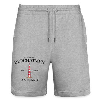 Ameland, Einfach mal Durchatmen, Zeichnung - Stanley/Stella Unisex Bio Joggingshorts Trainer  - Grau meliert - Vorne - Nik (191cm) & Marisol (170cm)