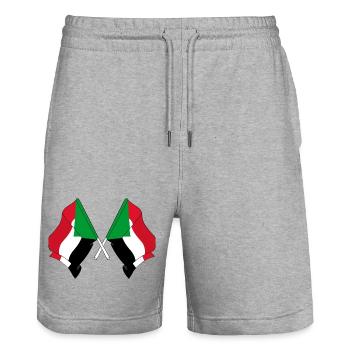 Zwei Flaggen des Sudan gekreuzt - Stanley/Stella Unisex Bio Joggingshorts Trainer  - Grau meliert - Vorne - Nik (191cm) & Marisol (170cm)