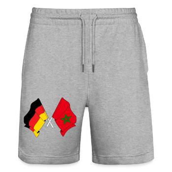 Drapeau de l’Allemagne et drapeau du Maroc - Short de jogging bio TRAINER Stanley/Stella unisexe - gris chiné - Devant - Nik (191cm) & Marisol (170cm)