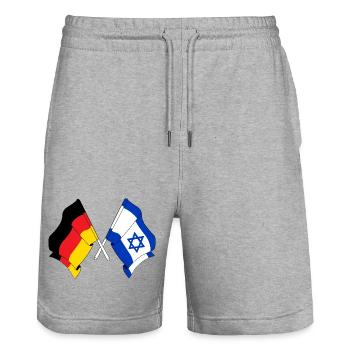 Drapeau de l’Allemagne et drapeau d’Israël - Short de jogging bio TRAINER Stanley/Stella unisexe - gris chiné - Devant - Nik (191cm) & Marisol (170cm)