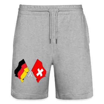 Drapeau de l’Allemagne et drapeau de la Suisse - Short de jogging bio TRAINER Stanley/Stella unisexe - gris chiné - Devant - Nik (191cm) & Marisol (170cm)
