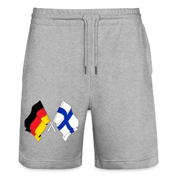 Two flags crossed of Germany, flag Finland - Stanley/Stella Trainer Unisex Organic Jogging Shorts - heather grey - Front - Nik (191cm) & Marisol (170cm)
