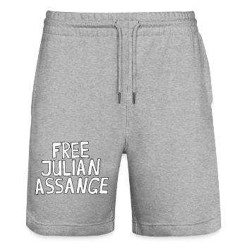 FREE JULIAN ASSANGE - Stanley/Stella Unisex Bio Joggingshorts Trainer  - Grau meliert - Vorne - Nik (191cm) & Marisol (170cm)