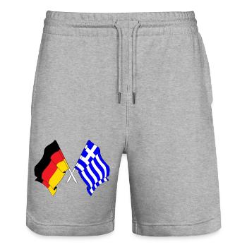 Drapeau de l’Allemagne et drapeau de la Grèce - Short de jogging bio TRAINER Stanley/Stella unisexe - gris chiné - Devant - Nik (191cm) & Marisol (170cm)
