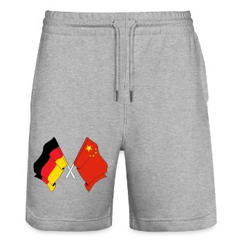 Drapeau de l’Allemagne et drapeau de la Chine - Short de jogging bio TRAINER Stanley/Stella unisexe - gris chiné - Devant - Nik (191cm) & Marisol (170cm)