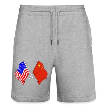 Drapeau des États-Unis et drapeau de la Chine - Short de jogging bio TRAINER Stanley/Stella unisexe - gris chiné - Devant - Nik (191cm) & Marisol (170cm)