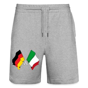 Flag of Germany and flag Italy - Stanley/Stella Trainer Unisex Organic Jogging Shorts - heather grey - Front - Nik (191cm) & Marisol (170cm)