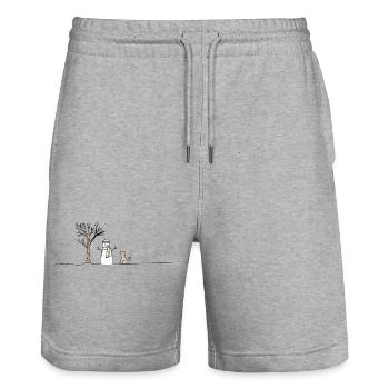 Snow Snowman Dog Stick Throwing Sticks - Stanley/Stella Trainer Unisex Organic Jogging Shorts - heather grey - Front - Nik (191cm) & Marisol (170cm)