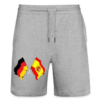 Zwei gekreuzte Flaggen von Deutschland und Flagge Spanien - Stanley/Stella Unisex Bio Joggingshorts Trainer  - Grau meliert - Vorne - Nik (191cm) & Marisol (170cm)