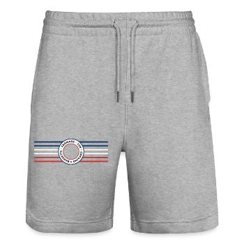 Bleu Blanc Rouge - Apéro copains FRANCE - Short de jogging bio TRAINER Stanley/Stella unisexe - gris chiné - Devant - Nik (191cm) & Marisol (170cm)