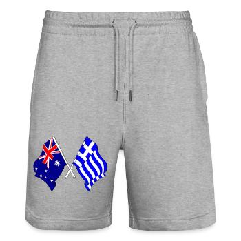 Drapeau de l’Australie et drapeau de la Grèce - Short de jogging bio TRAINER Stanley/Stella unisexe - gris chiné - Devant - Nik (191cm) & Marisol (170cm)