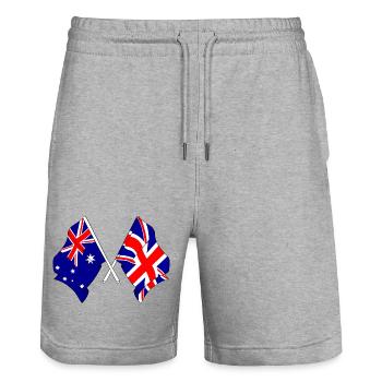 Flag of Australia and flag of England - Stanley/Stella Trainer Unisex Organic Jogging Shorts - heather grey - Front - Nik (191cm) & Marisol (170cm)