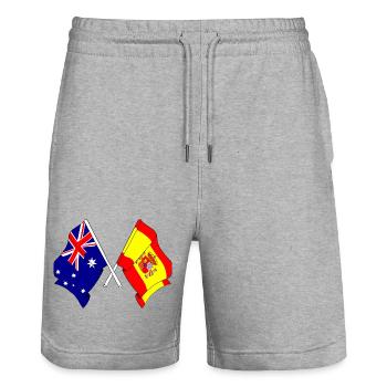 Two flags crossed of Australia and flag Spain - Stanley/Stella Trainer Unisex Organic Jogging Shorts - heather grey - Front - Nik (191cm) & Marisol (170cm)