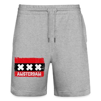 Amsterdam X Graffiti Grunge - Stanley/Stella Trainer Unisex Organic Jogging Shorts - heather grey - Front - Nik (191cm) & Marisol (170cm)