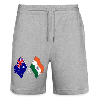 Flag of Australia and flag India - Stanley/Stella Trainer Unisex Organic Jogging Shorts - heather grey - Front - Nik (191cm) & Marisol (170cm)