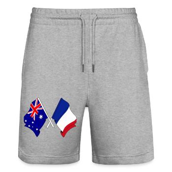 Flag of Australia and flag of France - Stanley/Stella Trainer Unisex Organic Jogging Shorts - heather grey - Front - Nik (191cm) & Marisol (170cm)