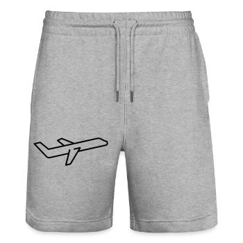 Flugzeug Symbol Umriss aufsteigend fliegend - Stanley/Stella Unisex Bio Joggingshorts Trainer  - Grau meliert - Vorne - Nik (191cm) & Marisol (170cm)