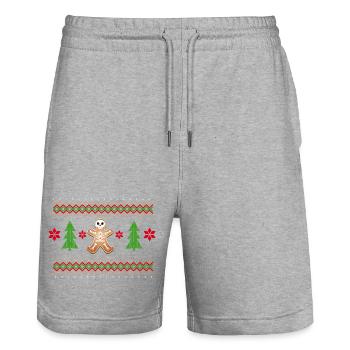 Gingerbread Man Sugar Skull Pattern for Christmas - Stanley/Stella Trainer Unisex Organic Jogging Shorts - heather grey - Front - Nik (191cm) & Marisol (170cm)