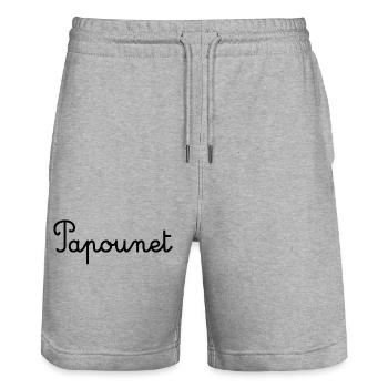 PAPOUNET. PAPA. FÊTE DES PÈRES. BONNE FÊTE PAPA - Short de jogging bio TRAINER Stanley/Stella unisexe - gris chiné - Devant - Nik (191cm) & Marisol (170cm)
