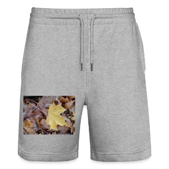 Feuille d’érable jaune aussi tapis d’automne pluvieux - Short de jogging bio TRAINER Stanley/Stella unisexe - gris chiné - Devant - Nik (191cm) & Marisol (170cm)