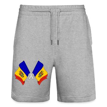 Zwei Flaggen Moldawien - Stanley/Stella Unisex Bio Joggingshorts Trainer  - Grau meliert - Vorne - Nik (191cm) & Marisol (170cm)
