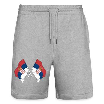 Two flags Serbia crossed - Stanley/Stella Trainer Unisex Organic Jogging Shorts - heather grey - Front - Nik (191cm) & Marisol (170cm)
