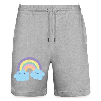 Colorful Rainbow Cloud Charm - Stanley/Stella Trainer Unisex Organic Jogging Shorts - heather grey - Front - Nik (191cm) & Marisol (170cm)