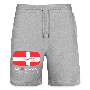 Drapeau de Savoie - Short de jogging bio TRAINER Stanley/Stella unisexe - gris chiné - Devant - Nik (191cm) & Marisol (170cm)
