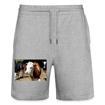 Kuh Poster - Stanley/Stella Unisex Bio Joggingshorts Trainer  - Grau meliert - Vorne - Nik (191cm) & Marisol (170cm)