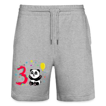 Troisième anniversaire 3ème année Panda mignon cadeau - Short de jogging bio TRAINER Stanley/Stella unisexe - gris chiné - Devant - Nik (191cm) & Marisol (170cm)