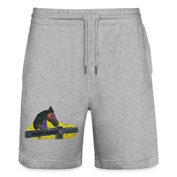 Pferdekoppel Hobby Horsing Horse Steckenpferd - Stanley/Stella Unisex Bio Joggingshorts Trainer  - Grau meliert - Vorne - Nik (191cm) & Marisol (170cm)
