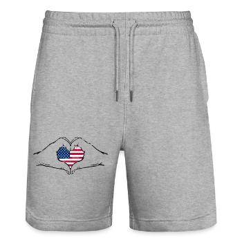 USA Flagge Herzform used - Stanley/Stella Unisex Bio Joggingshorts Trainer  - Grau meliert - Vorne - Nik (191cm) & Marisol (170cm)