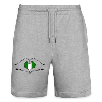 Nigeria Flagge Herzform - Stanley/Stella Unisex Bio Joggingshorts Trainer  - Grau meliert - Vorne - Nik (191cm) & Marisol (170cm)