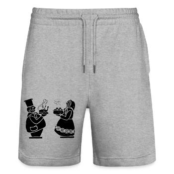 leckerer Braten - Stanley/Stella Unisex Bio Joggingshorts Trainer  - Grau meliert - Vorne - Nik (191cm) & Marisol (170cm)