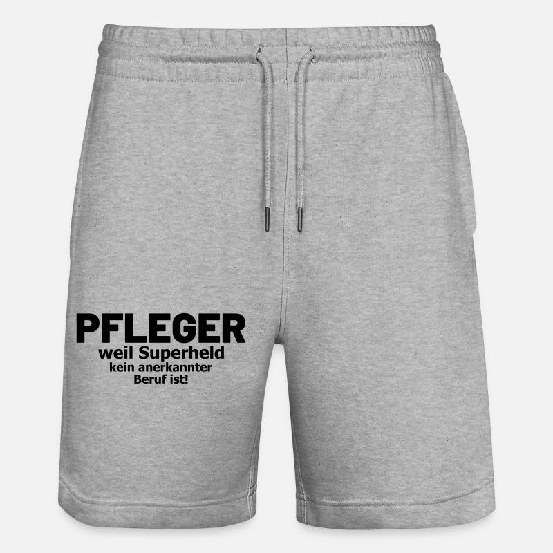 Pfleger Spruch Superheld - Stanley/Stella Unisex Bio Joggingshorts Trainer  - Grau meliert