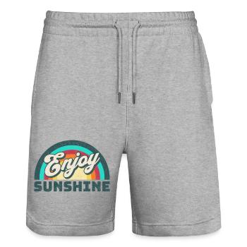 Genieße Sonnenschein Retro Design - Stanley/Stella Unisex Bio Joggingshorts Trainer  - Grau meliert - Vorne - Nik (191cm) & Marisol (170cm)