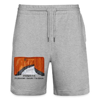 Japan, Kyoto, Fushimi Inari Taisha Torii Drawing - Stanley/Stella Trainer Unisex Organic Jogging Shorts - heather grey - Front - Nik (191cm) & Marisol (170cm)