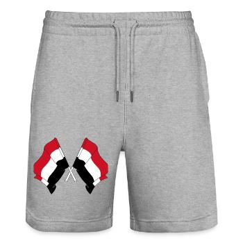 Two flags crossed from Yemen - Stanley/Stella Trainer Unisex Organic Jogging Shorts - heather grey - Front - Nik (191cm) & Marisol (170cm)