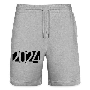2024 Jahreszahl Datum Zahl Anno Kalenderjahr - Stanley/Stella Unisex Bio Joggingshorts Trainer  - Grau meliert - Vorne - Nik (191cm) & Marisol (170cm)