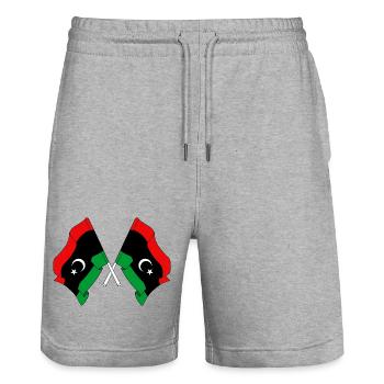 Two flags Libya - Stanley/Stella Trainer Unisex Organic Jogging Shorts - heather grey - Front - Nik (191cm) & Marisol (170cm)